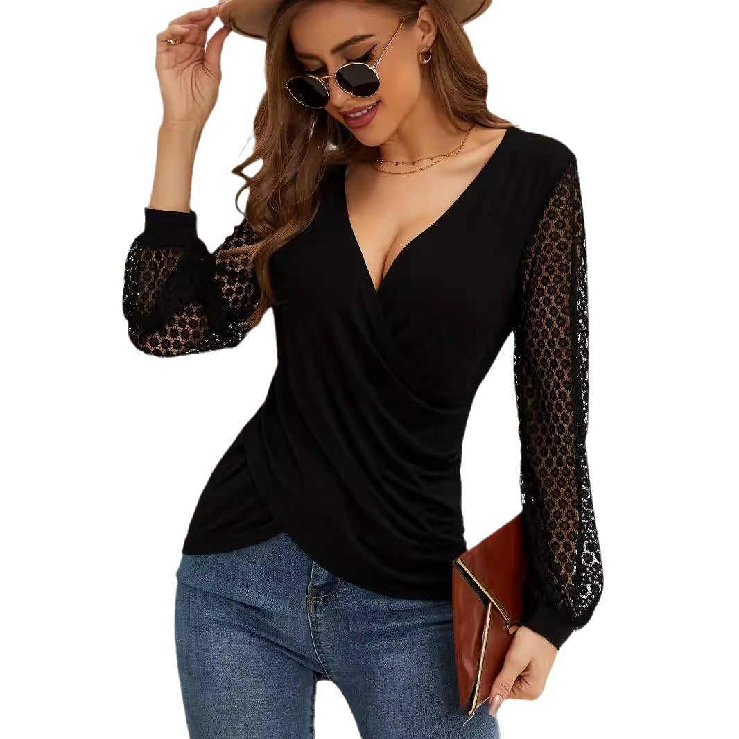 Black Loose Cross T-shirt Women's Top