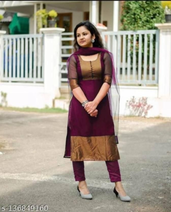 Regal Maroon Jacquard Chiffon Kurti Pant Co-Ord Sets
