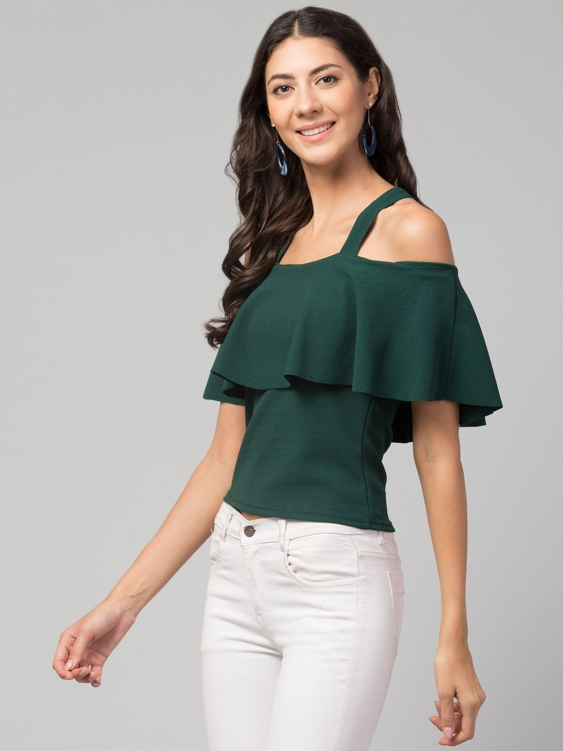 Airbiter Green Casual Women's Cotton Blend Solid Tops
