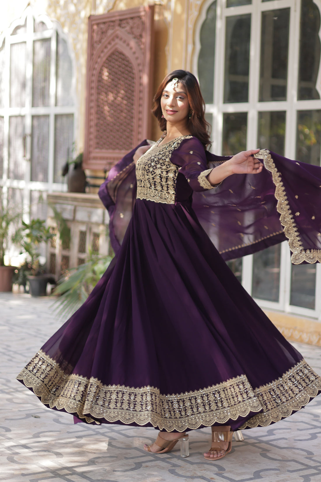 Purple Designer Anarkali with Dupatta FREE !!