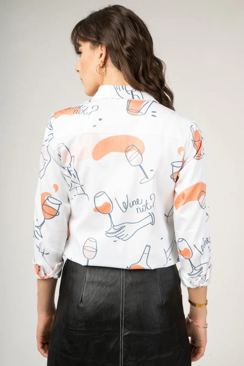 Wine Bottle Print Women’s Full Sleaves Shirt