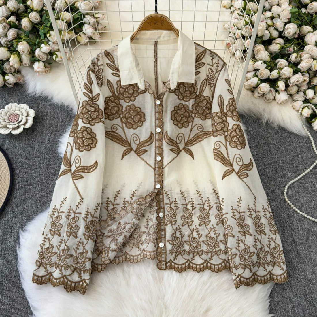 Brown Flower Folkshirt