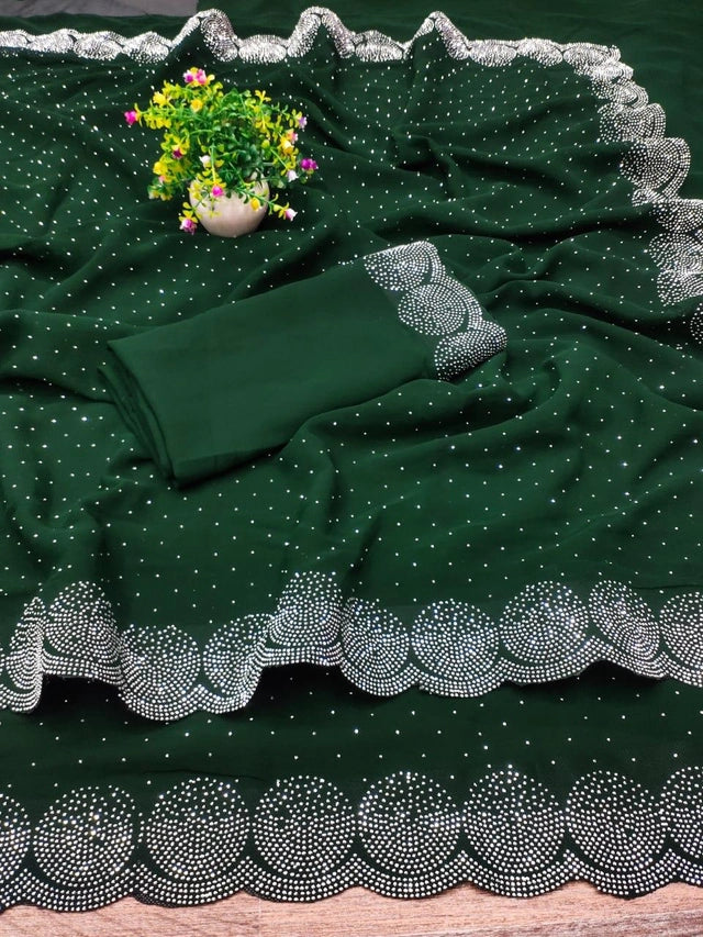 Georgette Embellished Saree for Women (Red)