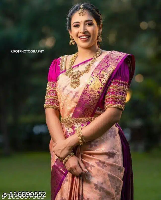 Jacquard Saree For Women (Pink)