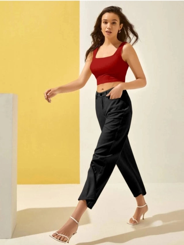 Cotton Blend Solid Top for Women (Red)