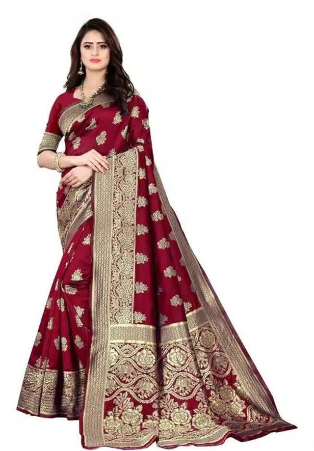 Jacquard Foil Printed Saree for Women (Black)