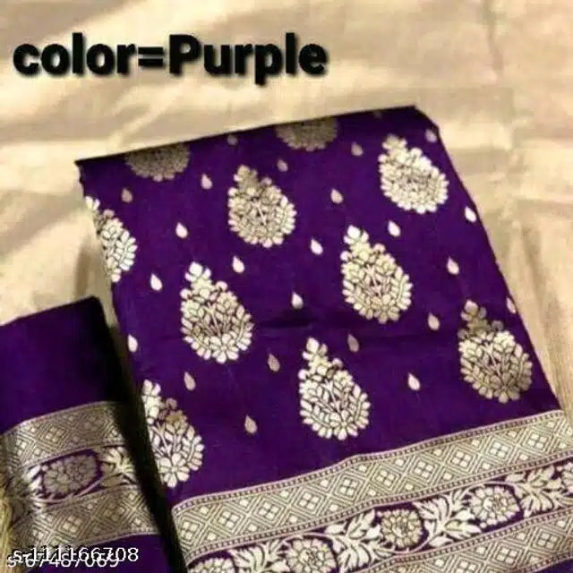 Banarsi Silk Saree For Women (Purple)