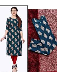 Two women wearing floral and patterned kurtis on a white background