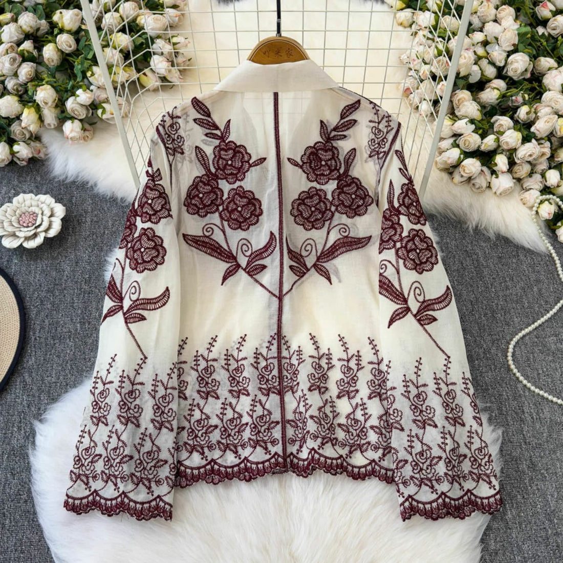 Maroon Flower Folkshirt