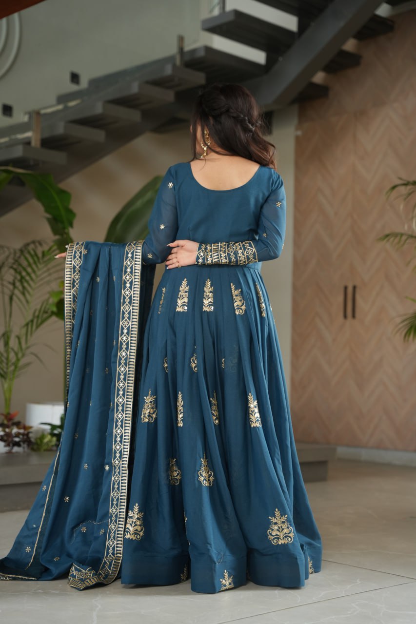Green-Blue Teal Rama Chinnon Anarkali